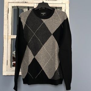 SOLD: Express Argyle Lamb's Wool Sweater - Black/Gray - Large